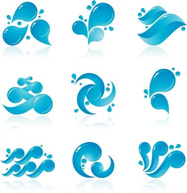 waves elements icons shiny blue modern shapes