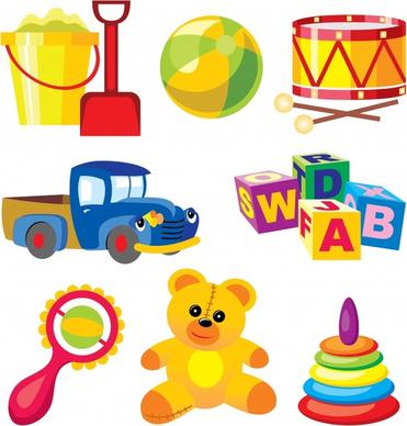 baby toys icons colorful modern 3d design