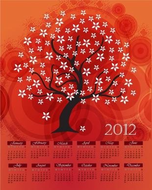 vector cartoon tree 2012 calendar