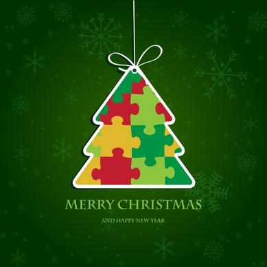 christmas banner template hanging fir tree puzzle tag