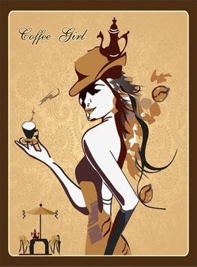 vector coffee girl