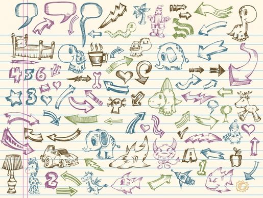 decorative elements collection colored handdrawn icons sketch
