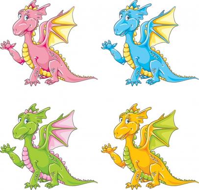 european dragon icons cute cartoon sketch