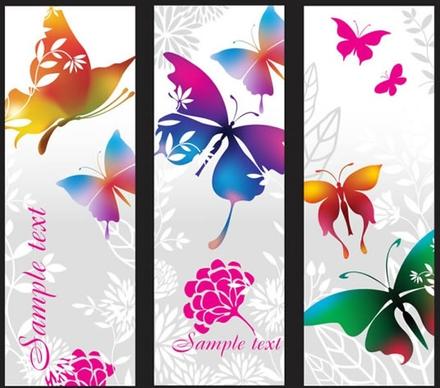 nature banner templates butterflies flora sketch colorful vertical
