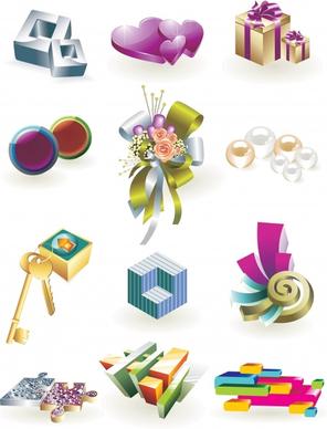 decorative icons collection shiny colored modern 3d design