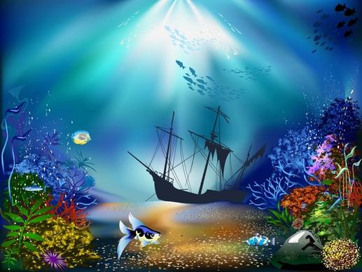 seabed painting modern colorful cartoon sketch