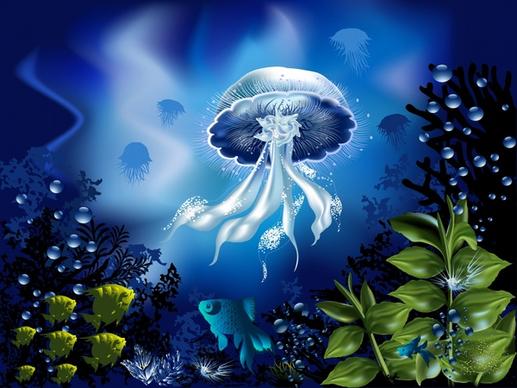 ocean painting seabed creatures sketch colored modern design