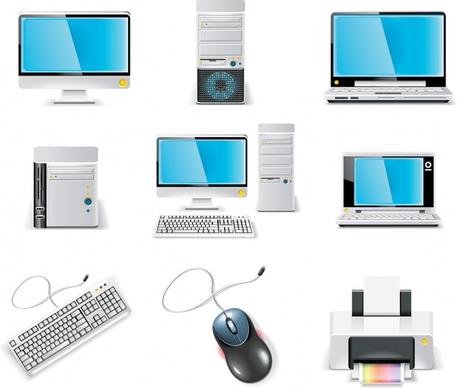 computing devices icons shiny modern colored design