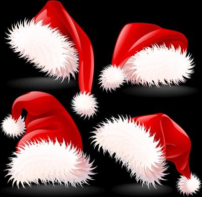 christmas hat icons shiny red white 3d sketch