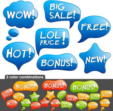 sales tags templates colored flat speech bubble shapes
