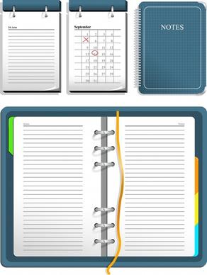 notebook icons colored realistic design