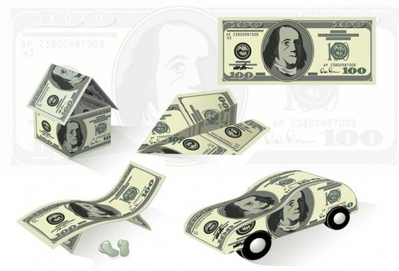 properties icons dollar icons house airplane car shapes