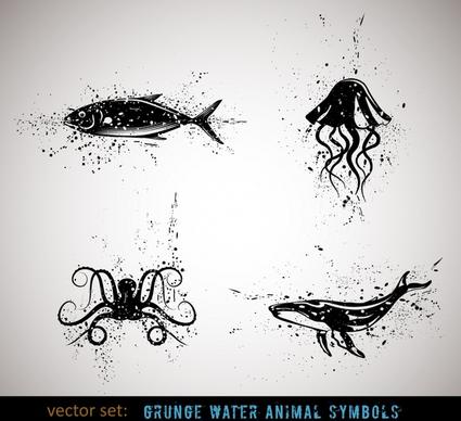 marine species icons grunge ink sketch