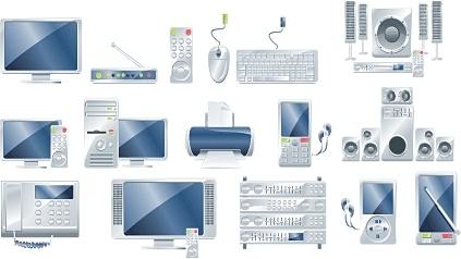 electronic products icons collection realistic shiny silver design