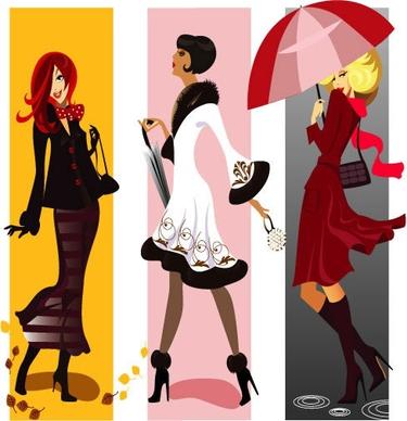 fashion woman icons colored cartoon characters