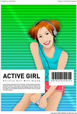 vector fashion girl listening to music