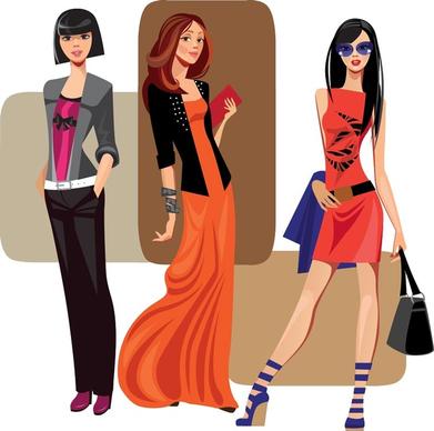 vector fashion girls design elements set