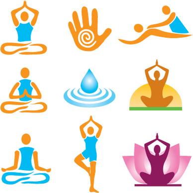 vector fitness with meditation logo set