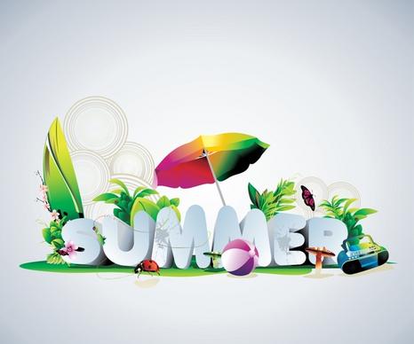 summer banner modern colorful 3d texts nature decor