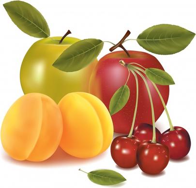 fresh fruits background shiny colored modern 3d design