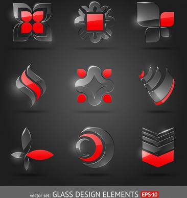 decorative icons shiny glass shapes modern black red