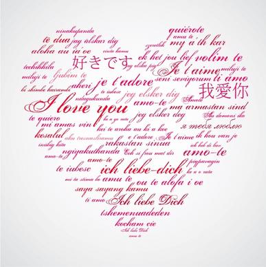 love background multilanguages sketch calligraphic decor heart layout