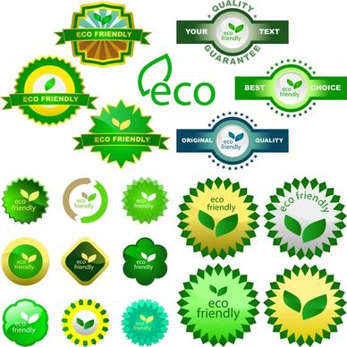ecology labels templates collection modern shiny green shapes