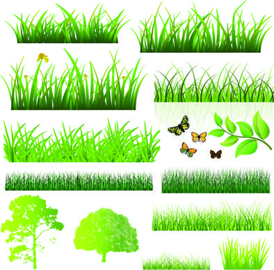 vector green grass elements set