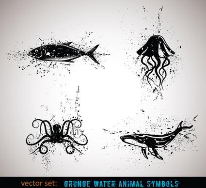 vector grungy animals symbols set