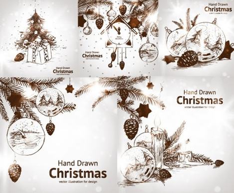 xmas backgrounds classical baubles decor handdrawn sketch