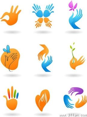 caring hand logotypes colored soft curved design