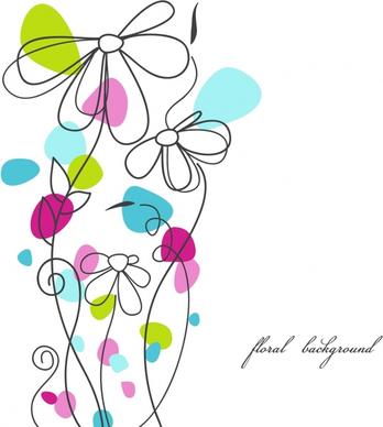 floral background template colorful flat handdrawn outline