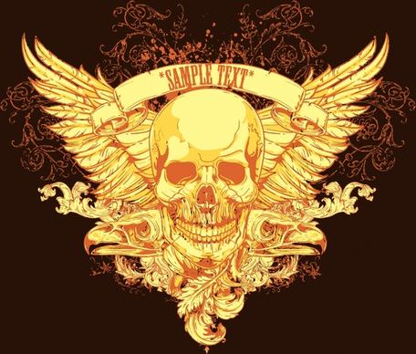 rebel elements golden skull wings sketch horror classic