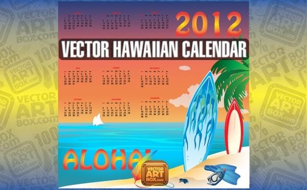 Vector Hawaiian Calendar