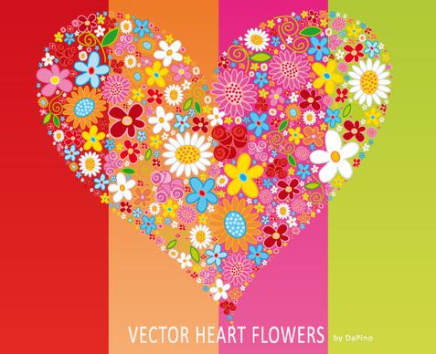 vector heart flowers
