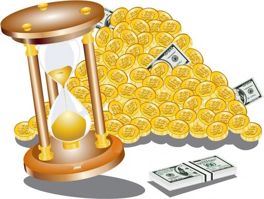 business time management background sandglass money coins 3d