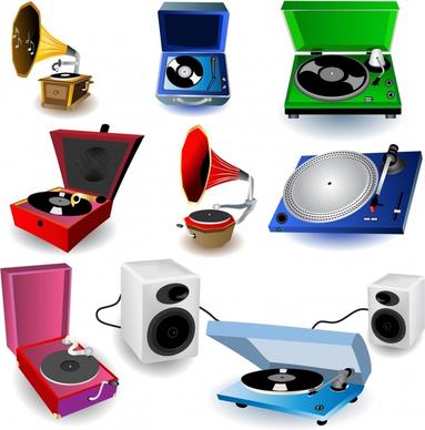 music playing instrument icons colored 3d design