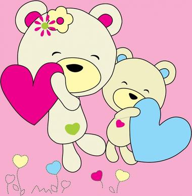 baby card background cute bears hearts flat handdrawn