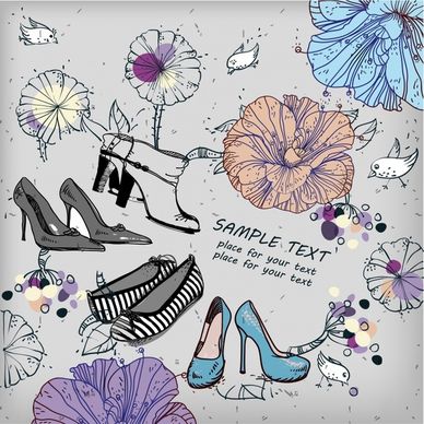 shoes fashion background petals sketch retro handdrawn design