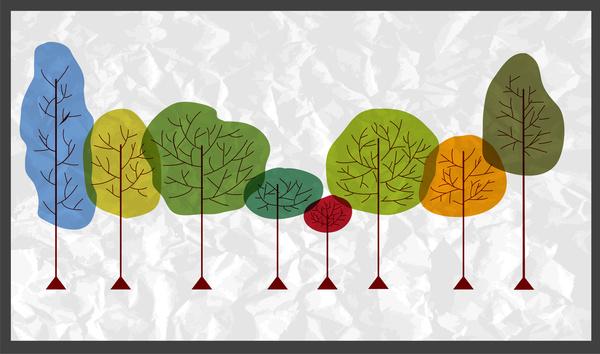 vector illustration of colorful hand drawn trees