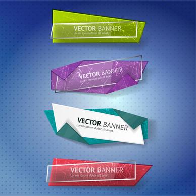 vector illustration of colorful origami banners collection
