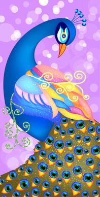 vector illustration of colorful peacock on bokeh background