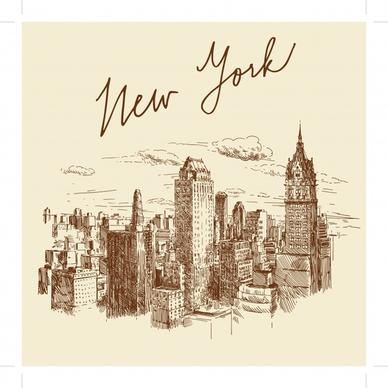 new york city background classical handdrawn sketch