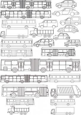 vector line drawing all kinds of automotive bus