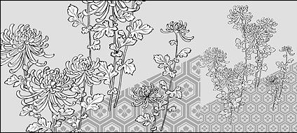 Vector line drawing of flowers-39(Chrysanthemum, background)