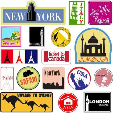 labels templates travel theme landmark icons classical design