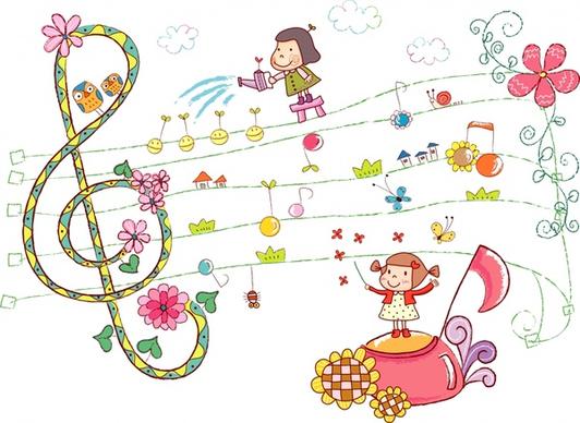 childhood painting cute girls music note flora icons
