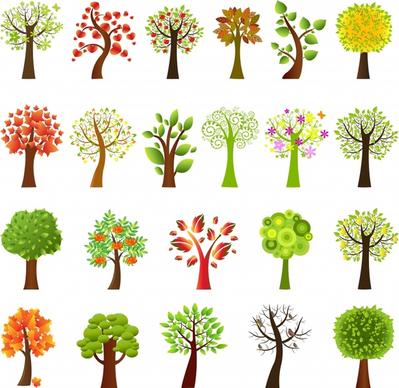 trees icons colorful modern design