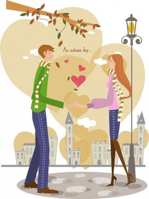 dating couple vector blooming hearts decor colorful design