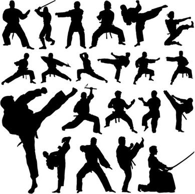 martial arts icons collection silhouettes design style